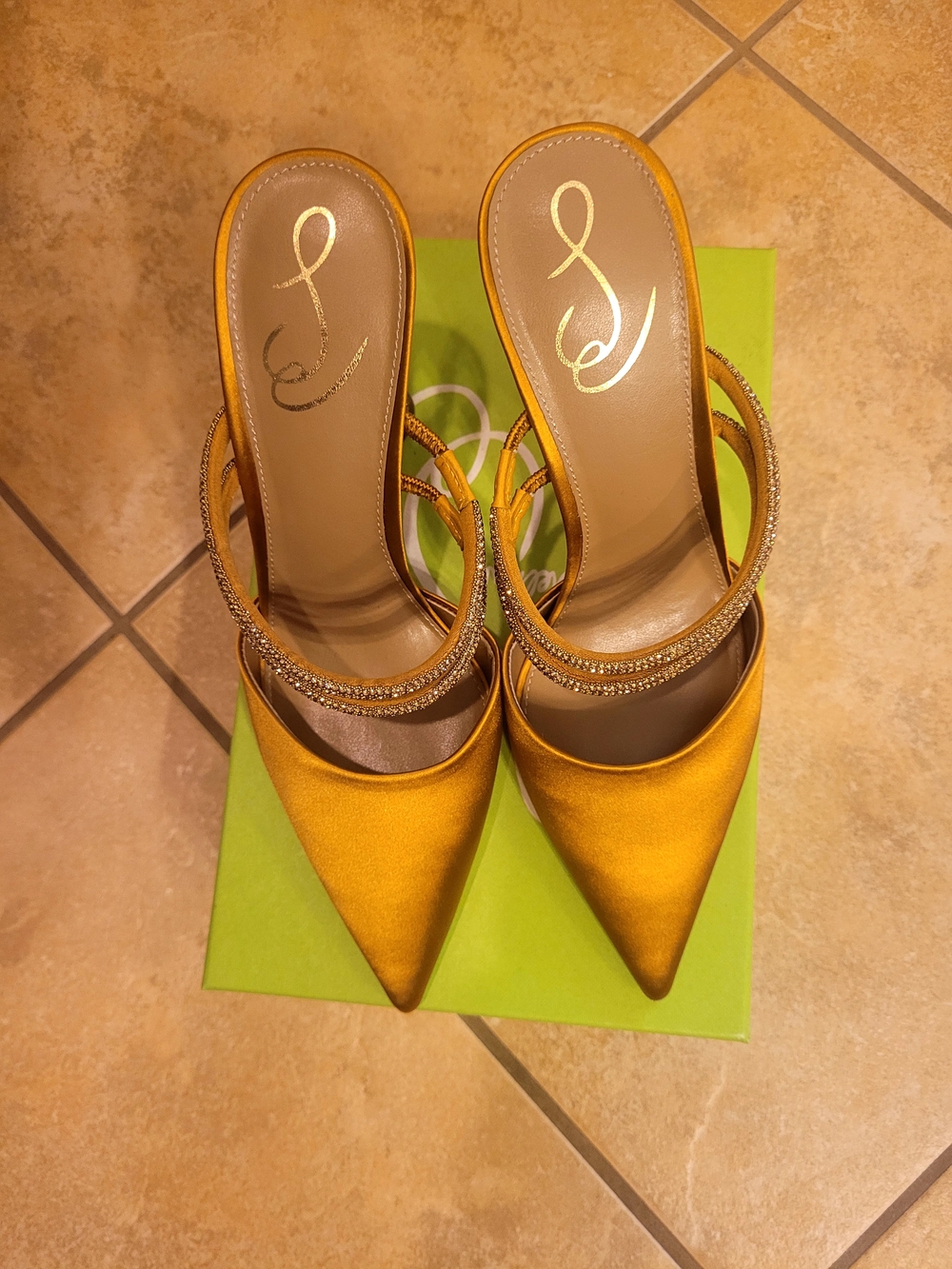 Sam Edelman Satin Mule with Crystal Strap - Golden Yellow